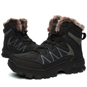 Men's Plus Size Warm High Top Outdoor Cotton Shoes (Option: A Black-42)