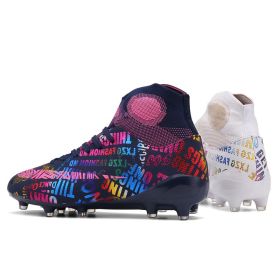 Soccer Shoes Fashion Breathable Broken Nail Soccer Shoes Men's Large Size (Option: Black rose beige long nails-35)