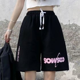 Summer New Loose High Waist Slimming Black Wide-leg Sports Shorts For Women (Option: 280 Black-2XL)