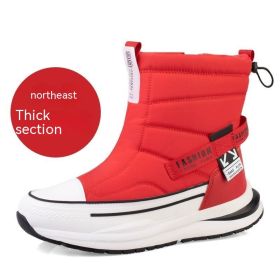 Winter Wool Lining Waterproof Casual Men's Cotton Shoes (Option: Z88 Women's, Bright Red-40)